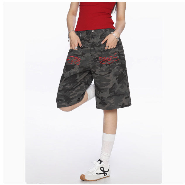 American Camouflage Multi-pocket Cropped Trousers