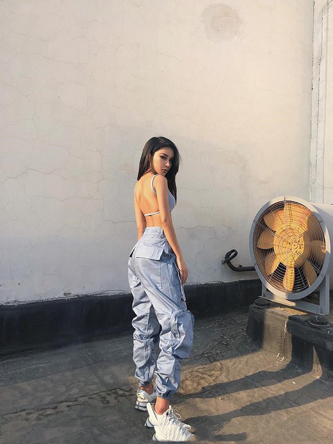 Multi-Pocket Overalls Women's Loose Bf High Waist Casual Pants