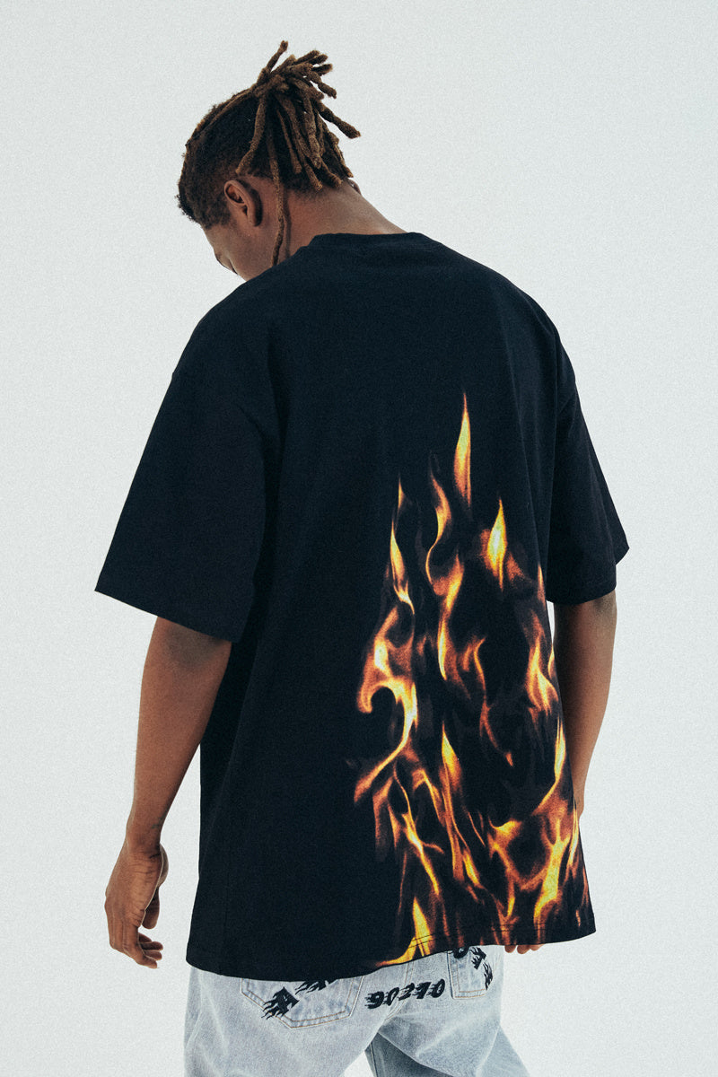 Fire T-Shirt Round Neck Men's Short Sleeve