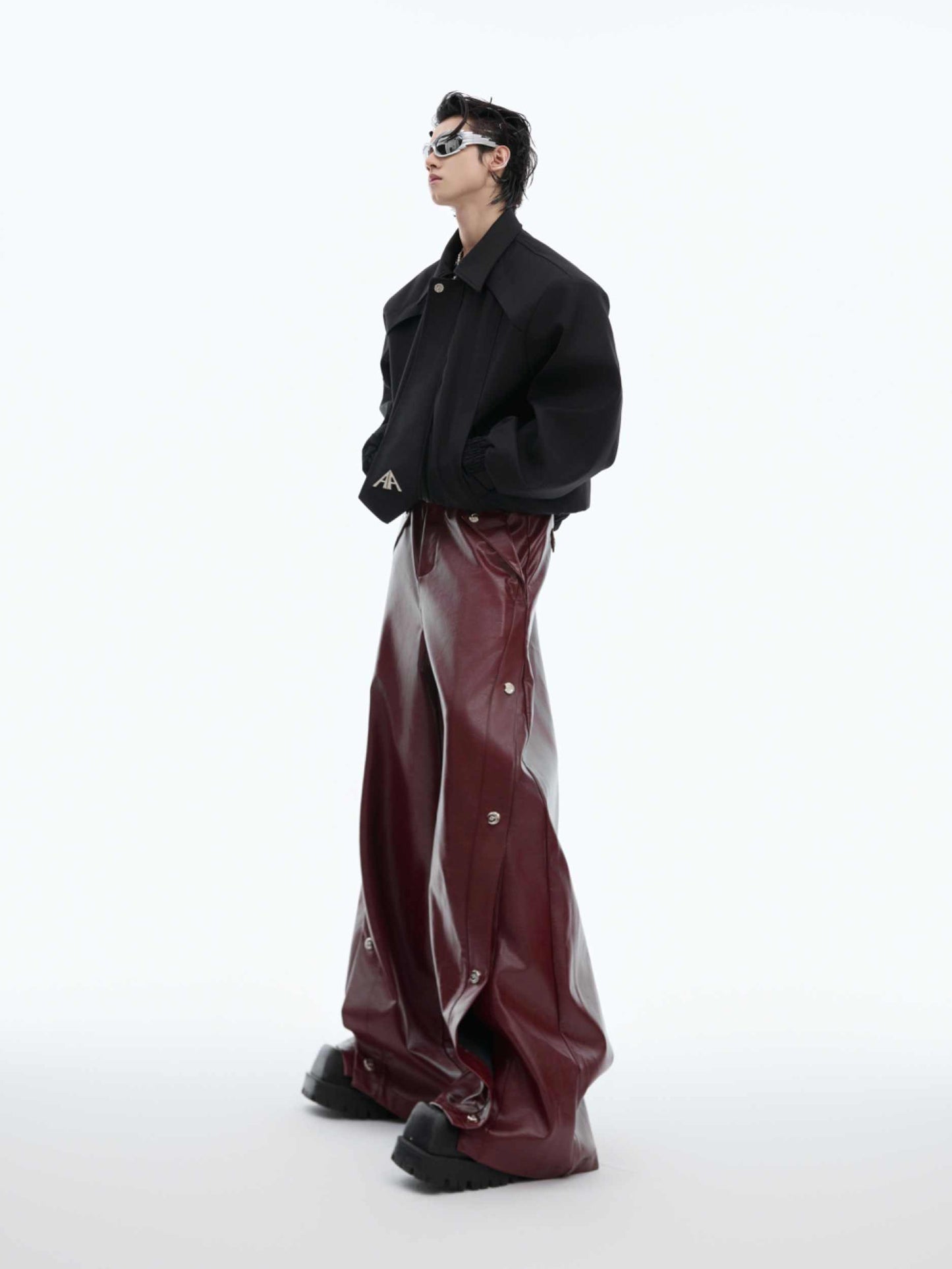 Deconstructing Matte Red Pleated Wide-leg Pants