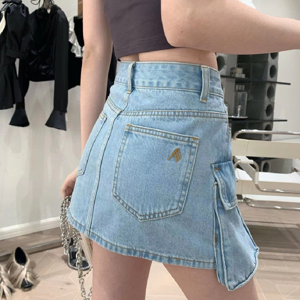 Women's Work Clothes Pocket Denim Skirt