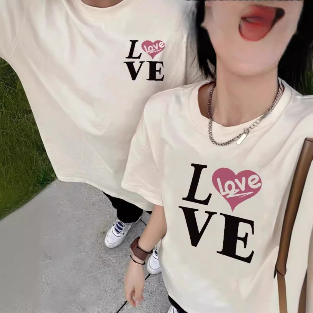 Super Popular Pure Cotton Men's And Women's Short-sleeved Special Couple Wear Summer Ins Style Round