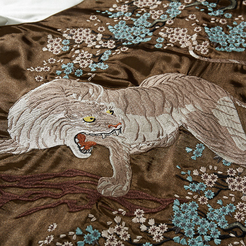 He Tiger Embroidered Jacket Baseball Collar Coat Male Chinese Style