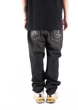 Retro Washed Loose Black Denim Trousers