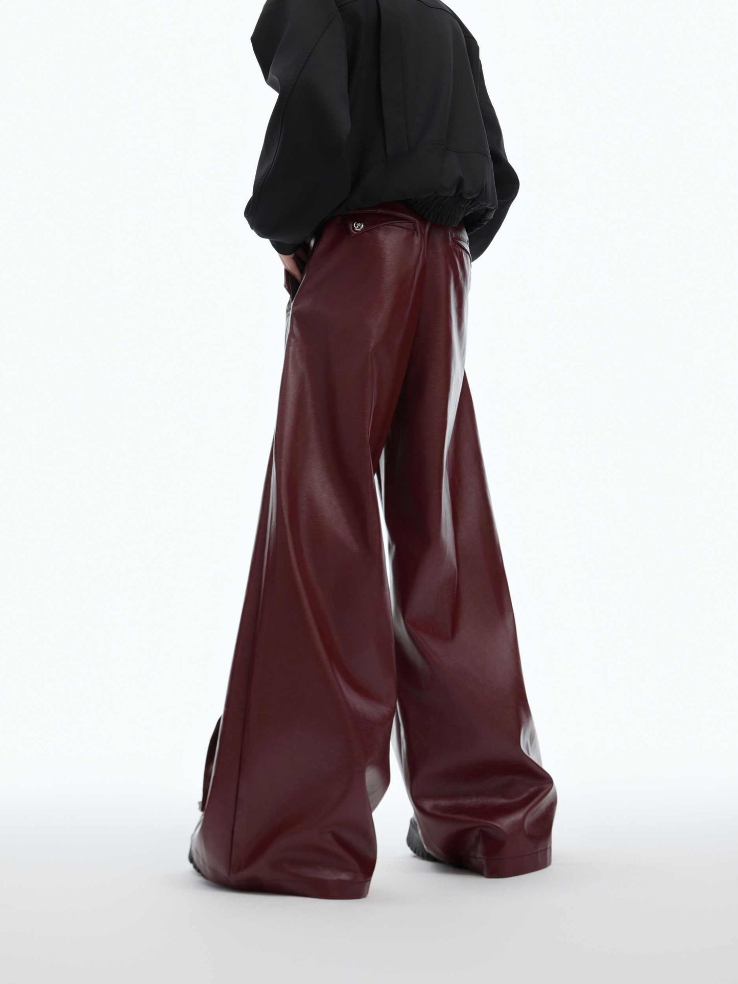 Deconstructing Matte Red Pleated Wide-leg Pants