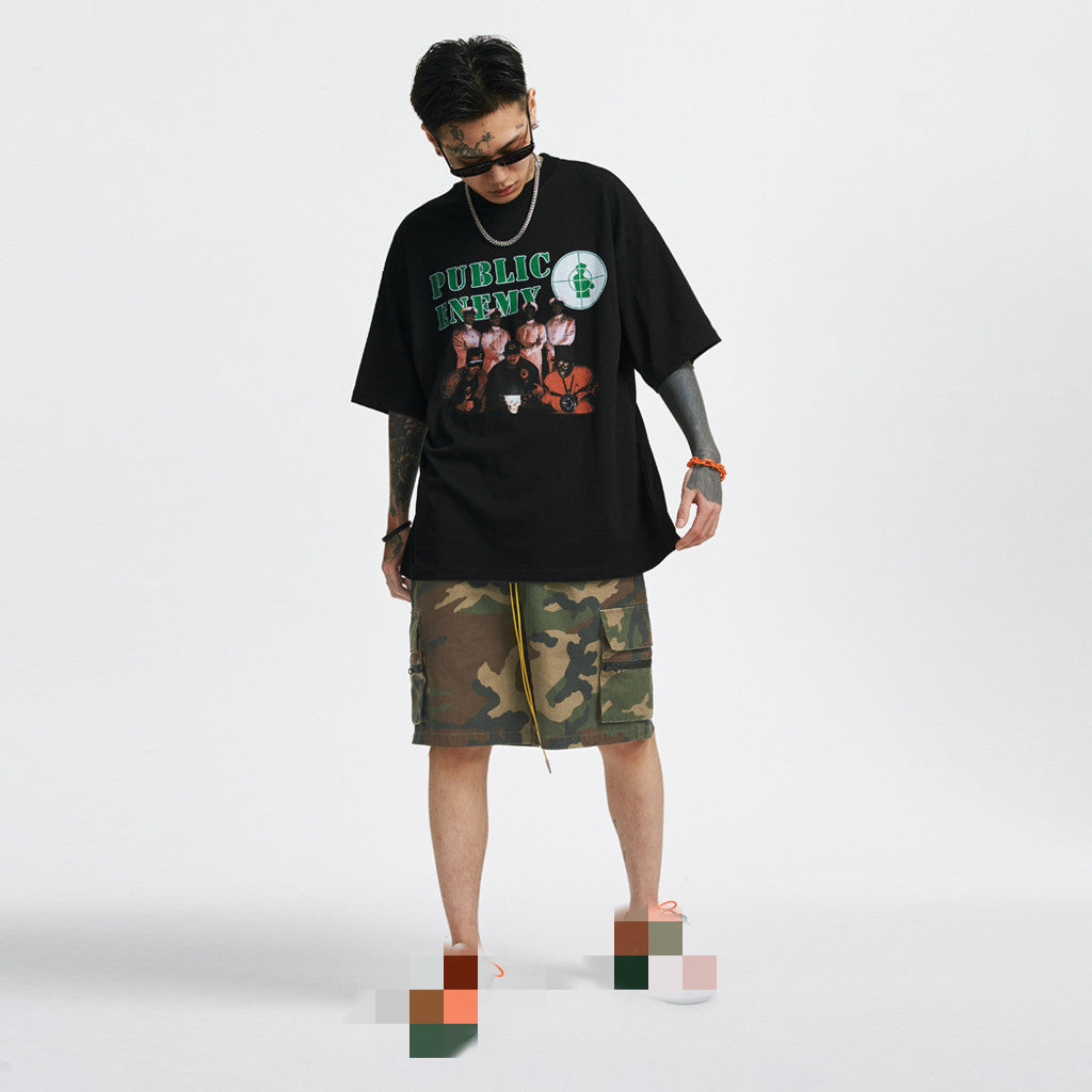 Summer Washed And Old Retro Camouflage Zipper Casual Shorts Men'S Trend