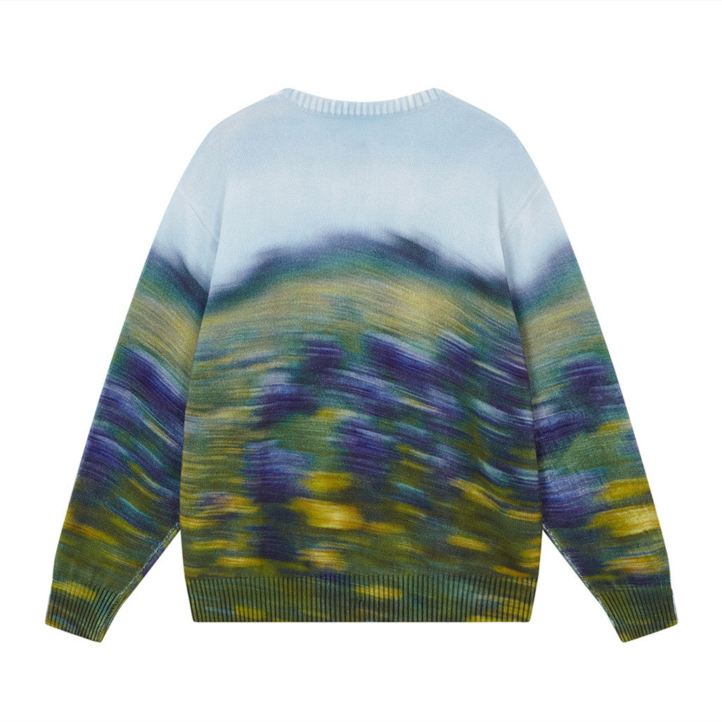 Men's And Women's Fashion Abstract Blue Hooded Flower Field Jumper Line