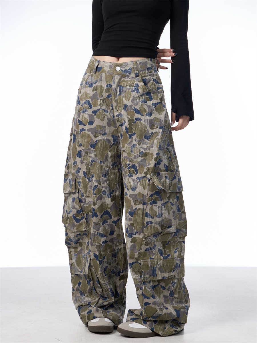 Camouflage Cargo Pants Women's Loose Straight Wide Leg Casual Pants
