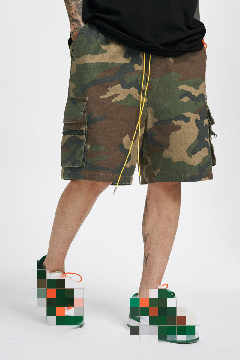 Summer Washed And Old Retro Camouflage Zipper Casual Shorts Men'S Trend