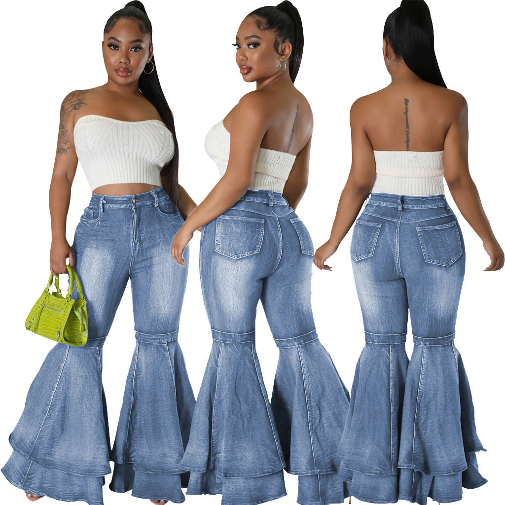 Women's European And American Fashion All-match Wide Leg Denim Stretch Flared Pants