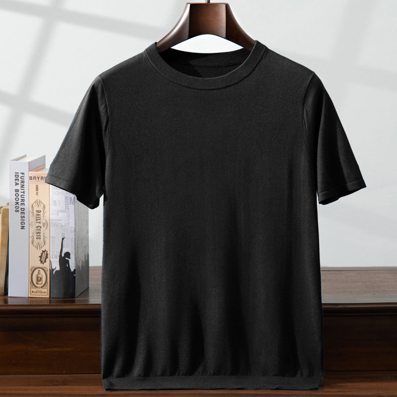 Summer Thin Men's Mulberry Silk Cashmere Knitted Short Sleeve Loose