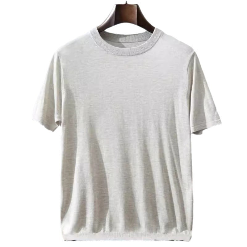 Summer Thin Men's Mulberry Silk Cashmere Knitted Short Sleeve Loose
