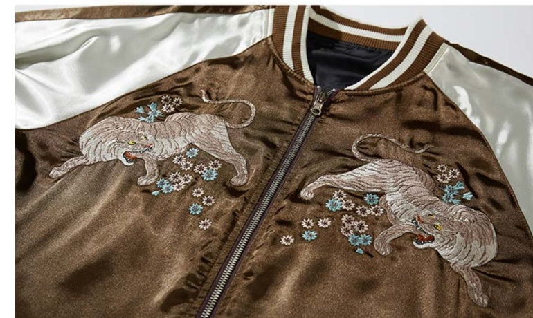 He Tiger Embroidered Jacket Baseball Collar Coat Male Chinese Style