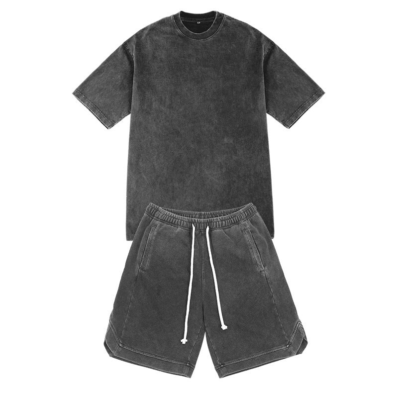 Fashion Casual Exercise Pure Cotton Washed Old T-shirt And Shorts Set