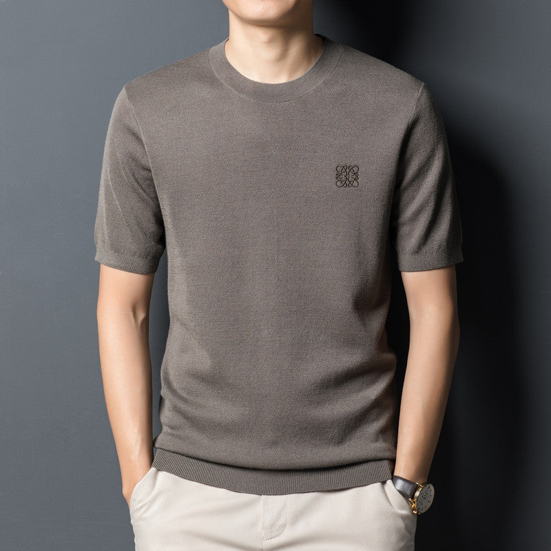 Cardigan Short Sleeve T-shirt Crew Neck Men's Sweater