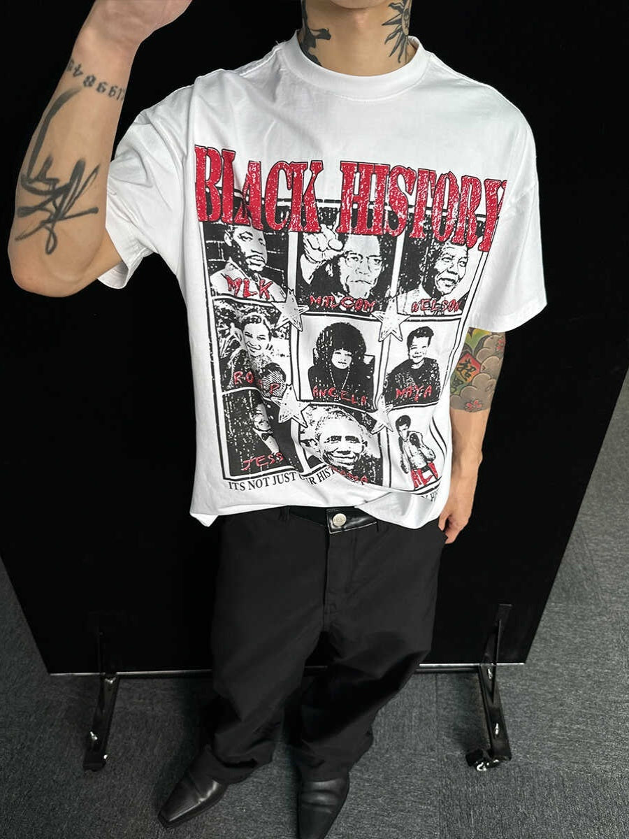 Portrait Distressed Printed Casual White Short-sleeved T-shirt