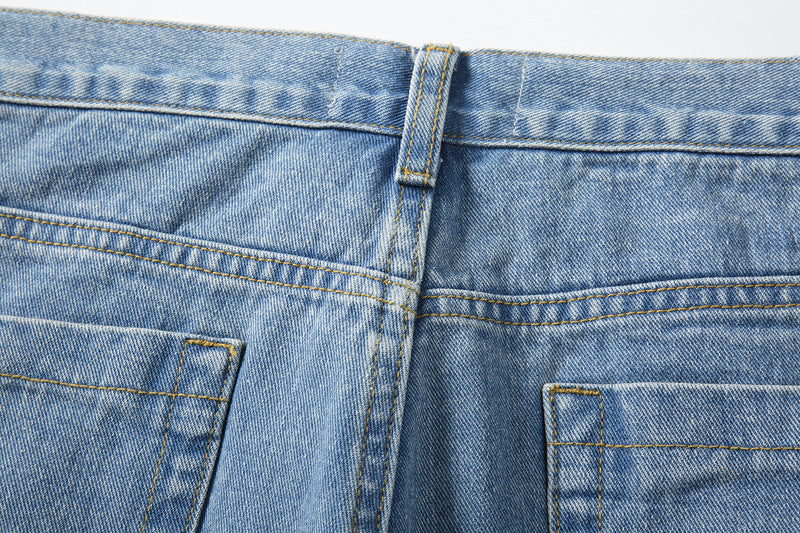 European And American High Street Leather Denim Shorts