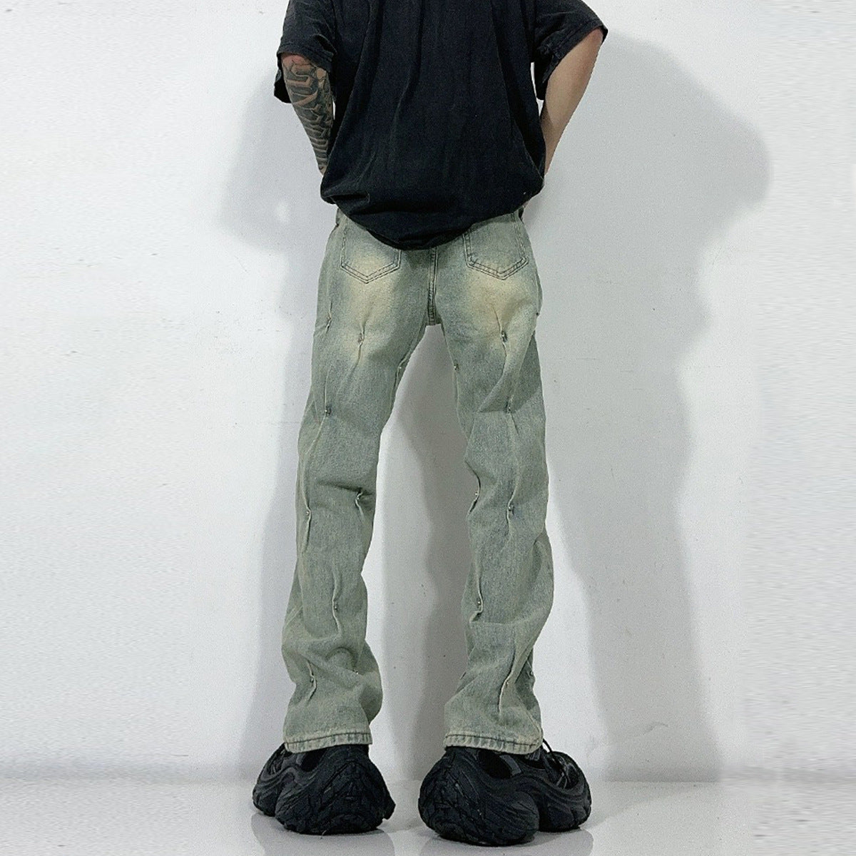 Men's Fashion Personalized Washed Yellow Mud Jeans