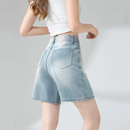 Women's High Waist Loose Retro Blue Shorts Denim Shorts
