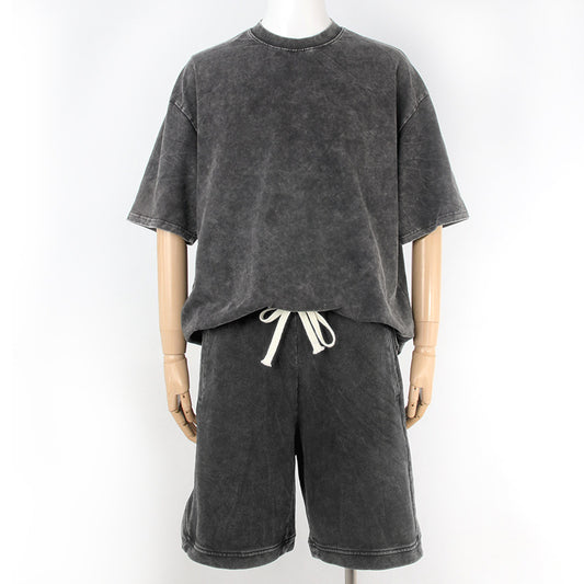 Fashion Casual Exercise Pure Cotton Washed Old T-shirt And Shorts Set