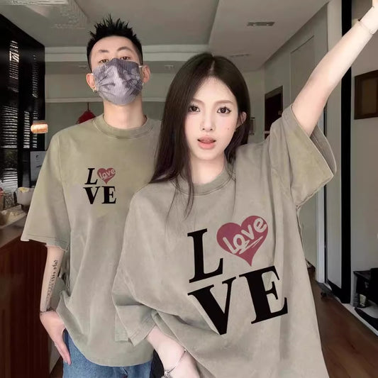 Super Popular Pure Cotton Men's And Women's Short-sleeved Special Couple Wear Summer Ins Style Round