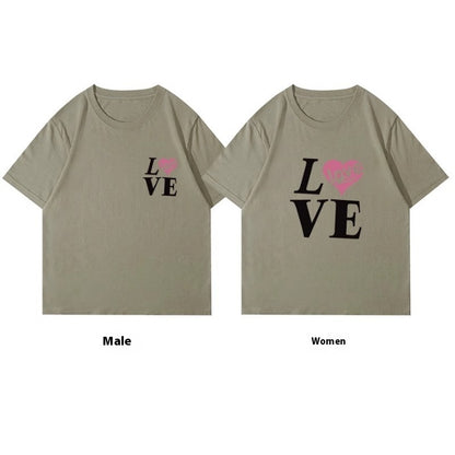 Super Popular Pure Cotton Men's And Women's Short-sleeved Special Couple Wear Summer Ins Style Round
