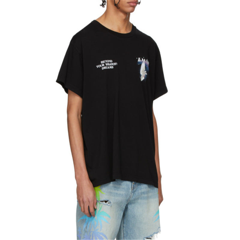 Rainbow Peace Dove Letter Print Short Sleeve