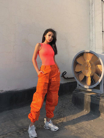 Multi-Pocket Overalls Women's Loose Bf High Waist Casual Pants