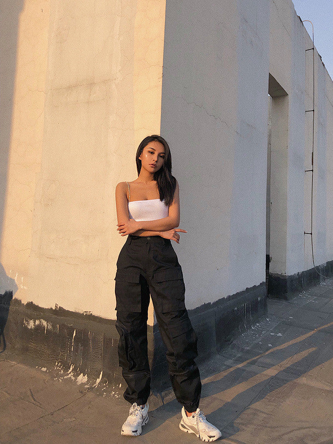 Multi-Pocket Overalls Women's Loose Bf High Waist Casual Pants