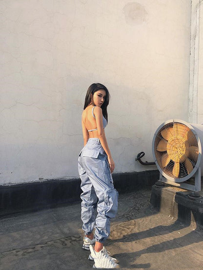 Multi-Pocket Overalls Women's Loose Bf High Waist Casual Pants
