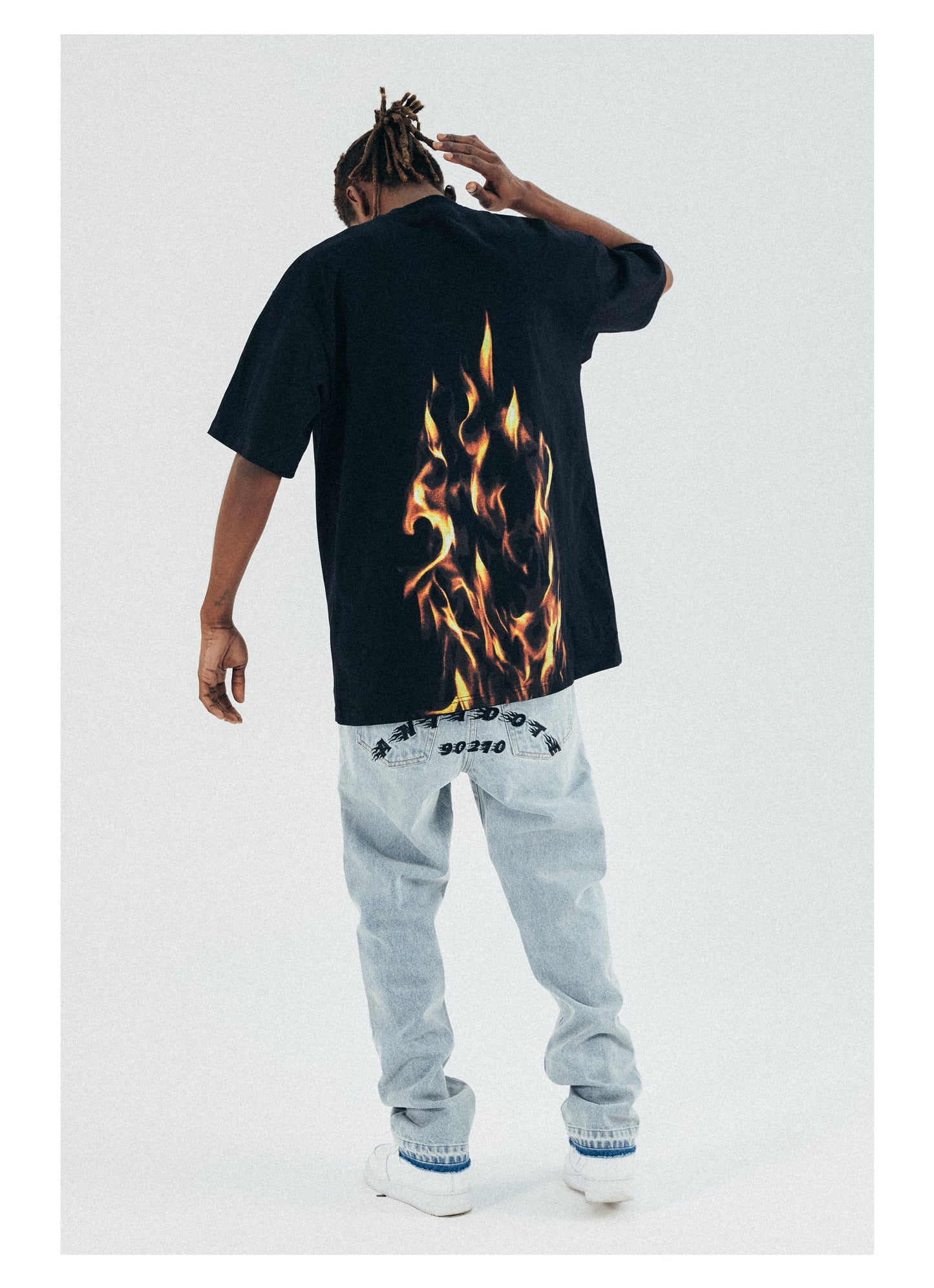 Fire T-Shirt Round Neck Men's Short Sleeve