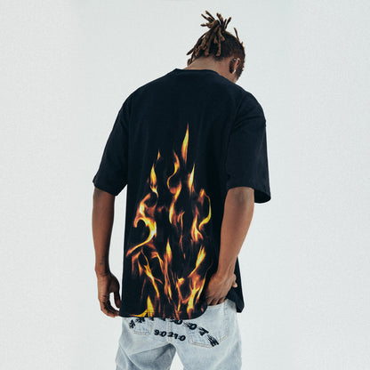 Fire T-Shirt Round Neck Men's Short Sleeve