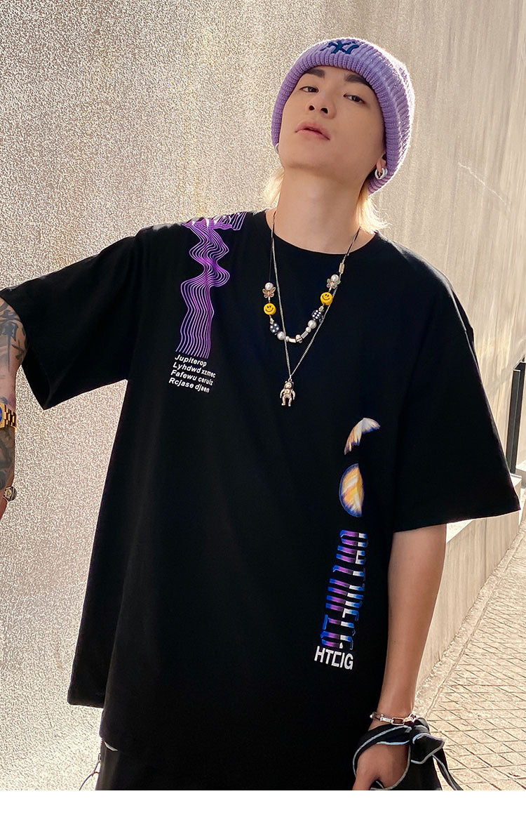 Loose Exploration Starry Sky Print Hundred Short Sleeves