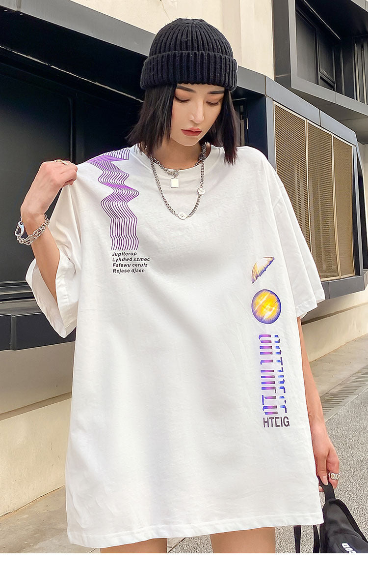 Loose Exploration Starry Sky Print Hundred Short Sleeves