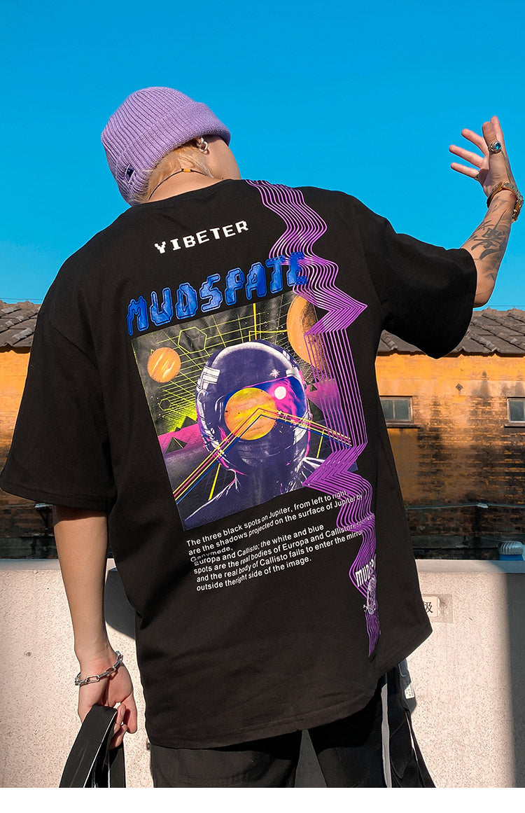 Loose Exploration Starry Sky Print Hundred Short Sleeves