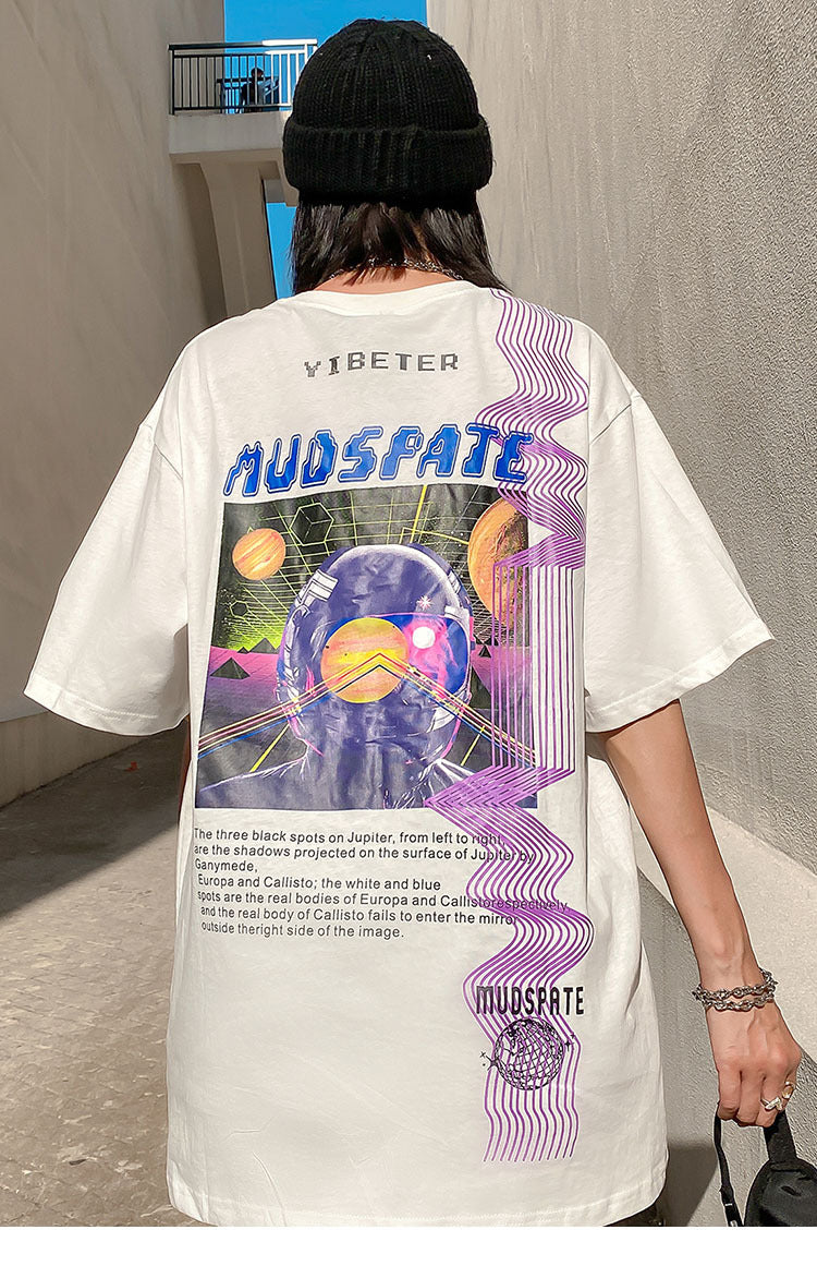 Loose Exploration Starry Sky Print Hundred Short Sleeves