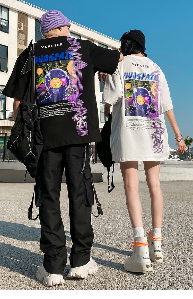 Loose Exploration Starry Sky Print Hundred Short Sleeves