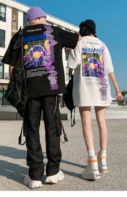 Loose Exploration Starry Sky Print Hundred Short Sleeves