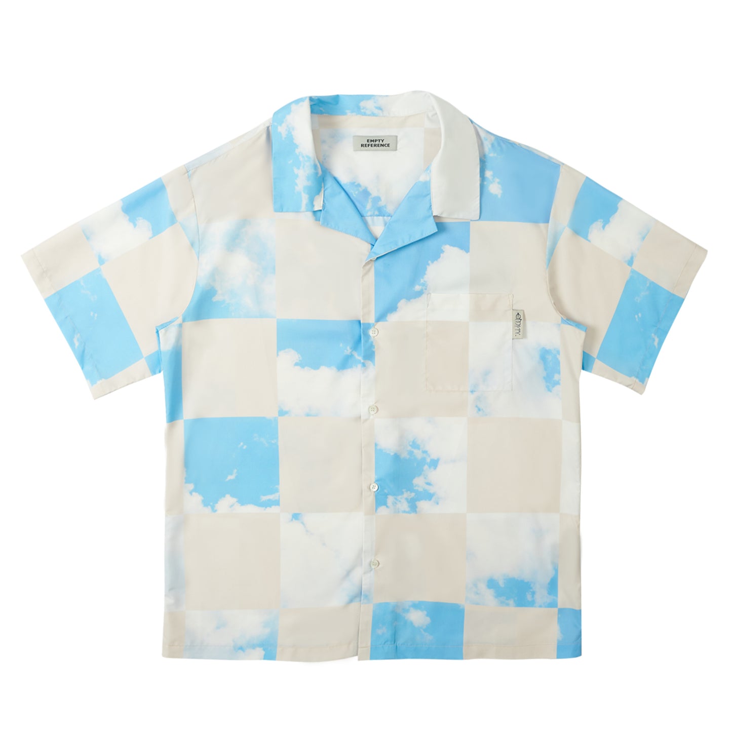 Blue Checkerboard Plaid Sky Print Short Sleeve Shirt Men's Loose Casual Shirt