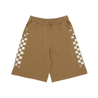 Beige Knit Check Print Shorts