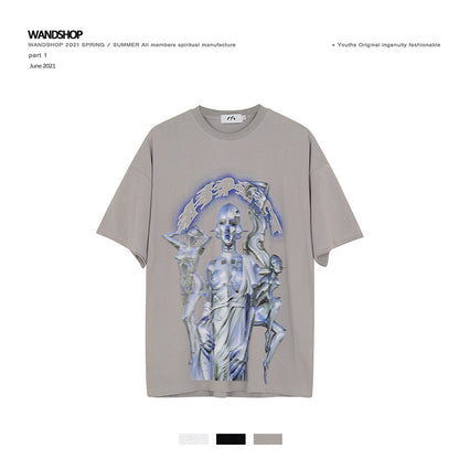 Metal Cyber Print Short-Sleeved T-Shirt
