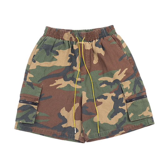 Summer Washed And Old Retro Camouflage Zipper Casual Shorts Men'S Trend