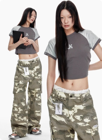 Imitation Sand Washed And Worn Faded White Multi Pocket Camouflage Jeans
