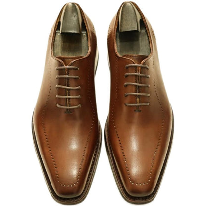Men's Lace-Up Pointed Toe Wear Resistant Square Vintage Leather Shoes