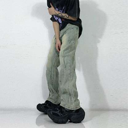 Men's Fashion Personalized Washed Yellow Mud Jeans