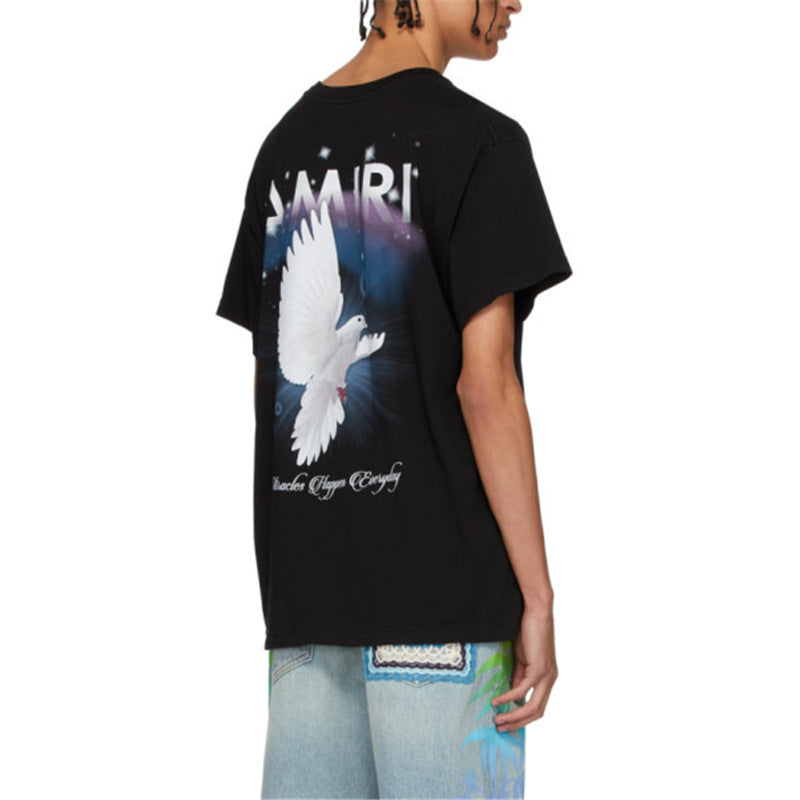 Rainbow Peace Dove Letter Print Short Sleeve