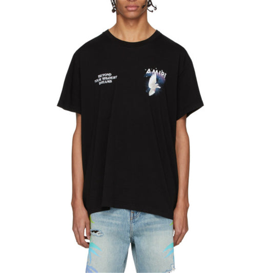 Rainbow Peace Dove Letter Print Short Sleeve