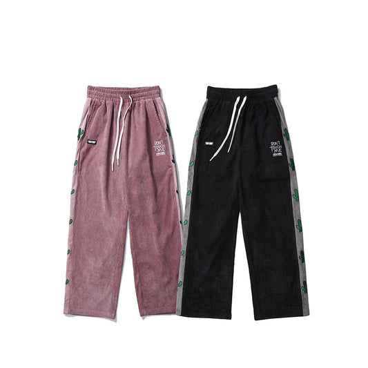 Corduroy loose straight-leg pants