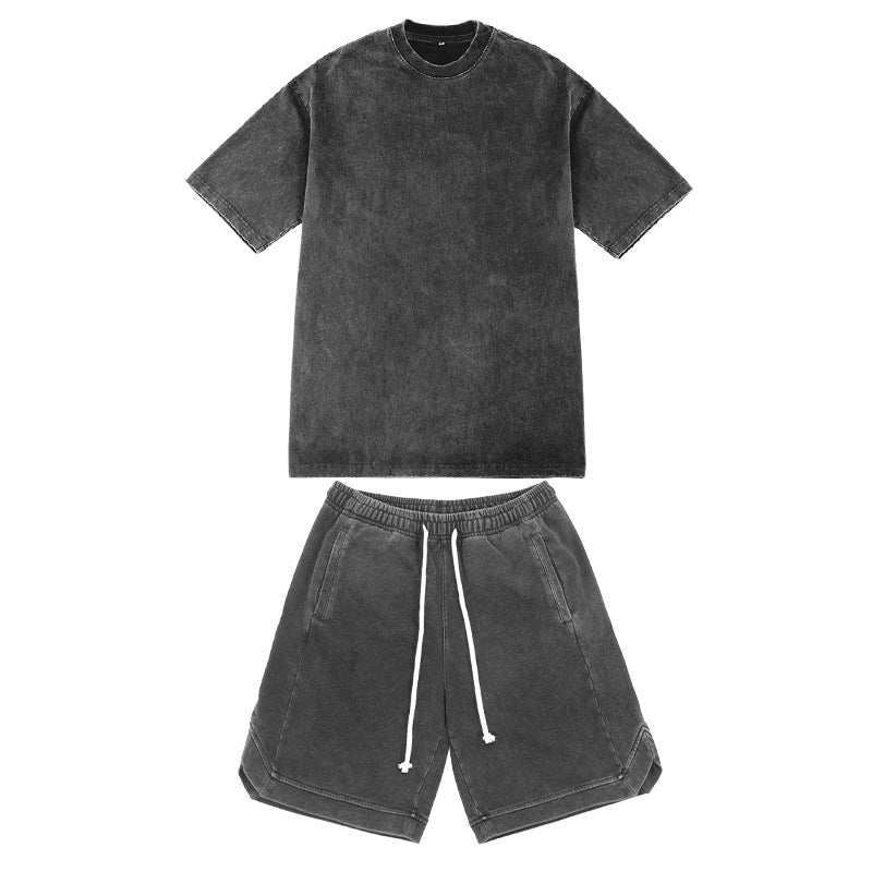 Fashion Casual Exercise Pure Cotton Washed Old T-shirt And Shorts Set