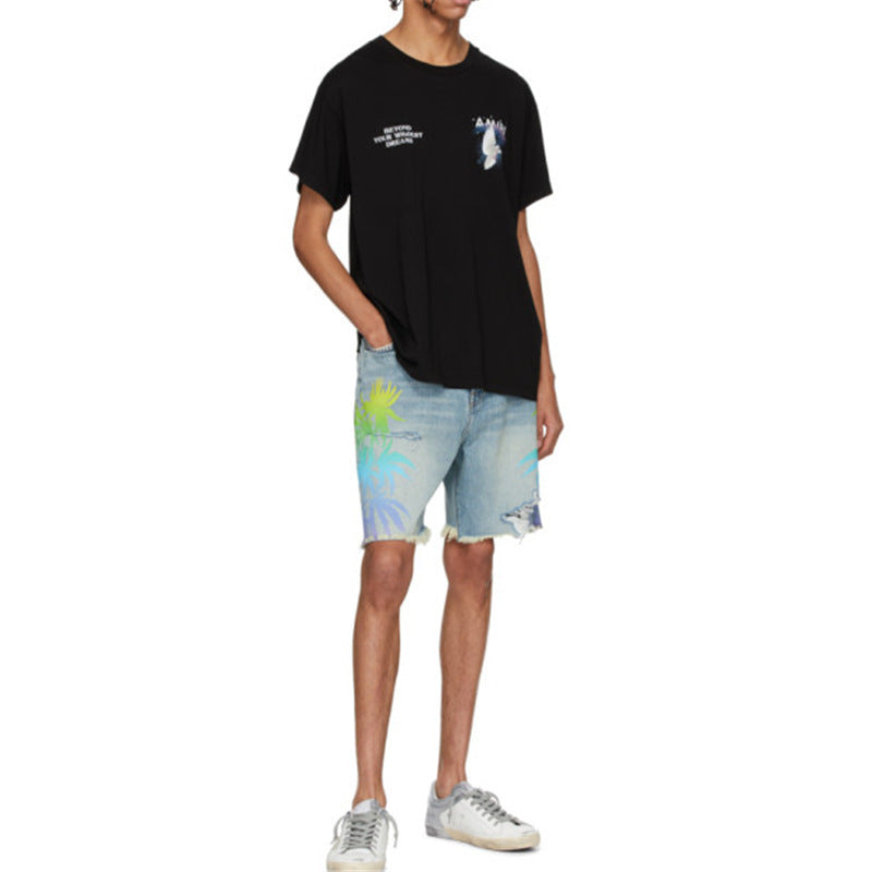 Rainbow Peace Dove Letter Print Short Sleeve